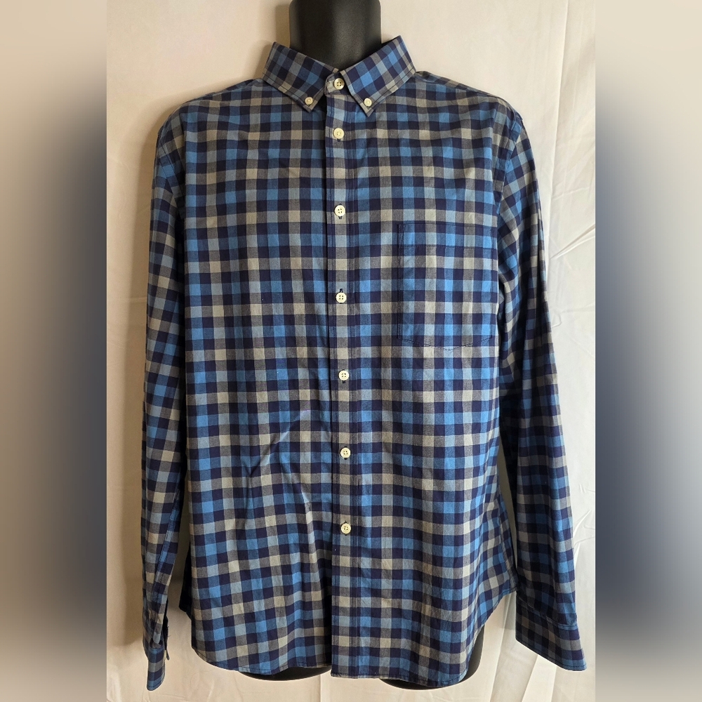 Goodfellow & Co Blue Black Plaid Men's Shirt Slim Size Large P-2700